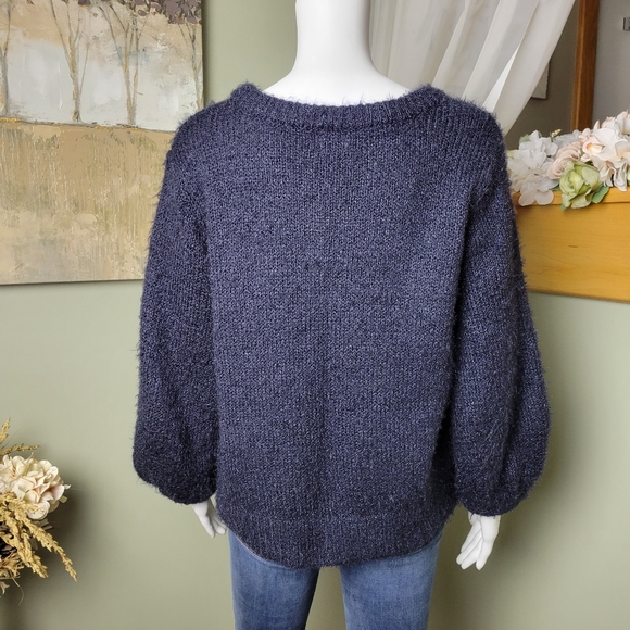 Fuzzy Balloon Sleeve Knit Sweater - Picture 4 of 11